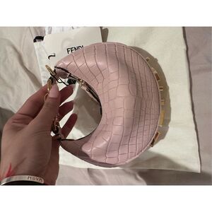Crocodile leather fendi nano mini bag pink and gold new with tags